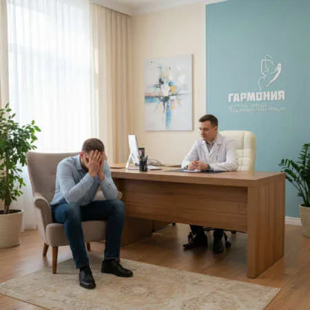 Пациент на консультации у нарколога в Сургуте
